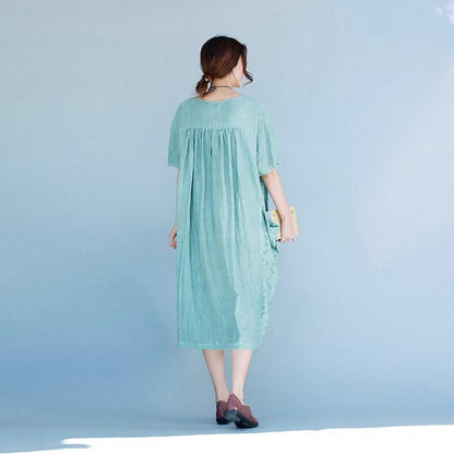 Women short sleeve Cotton linen dress