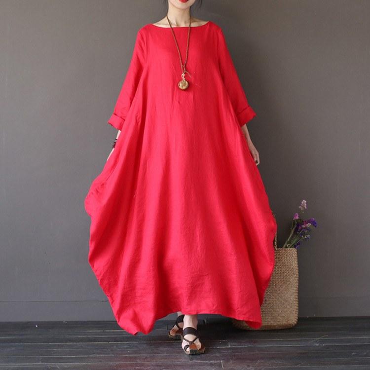 Women summer printing cotton linen loose dress