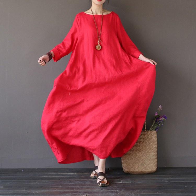Women summer printing cotton linen loose dress