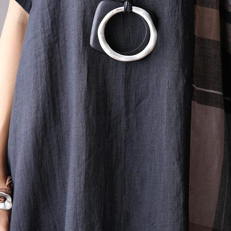 Women summer short sleeve loose cotton linen dress