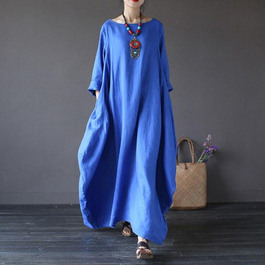 Women summer vintage cotton linen loose dress