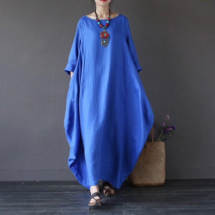 Women summer vintage cotton linen loose dress