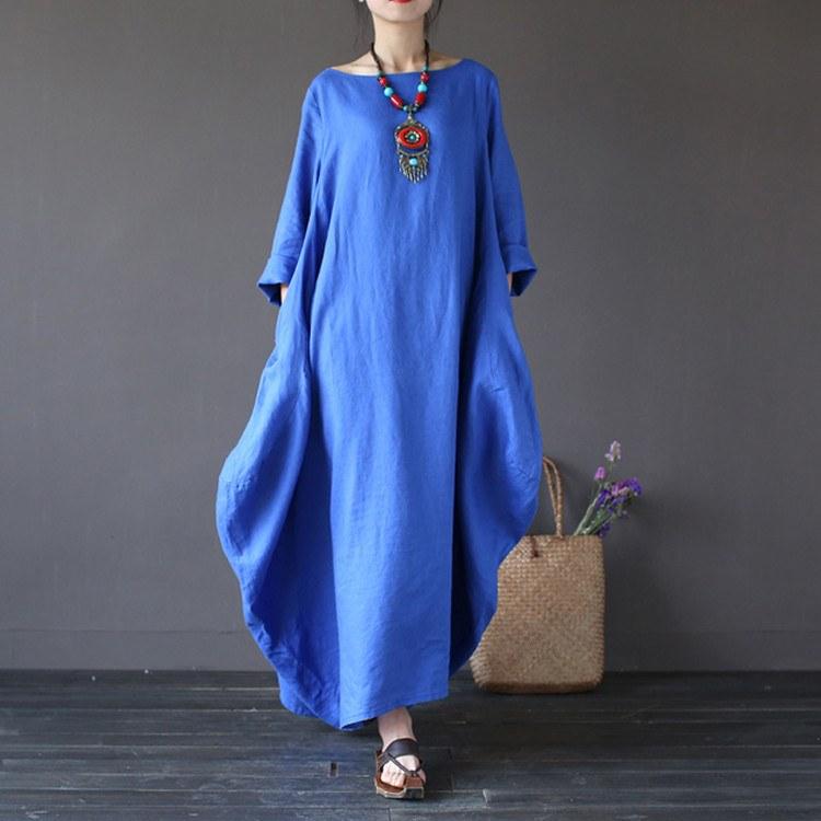 Women summer vintage cotton linen loose dress