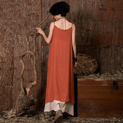 Women vintage cotton double Suspenders dress