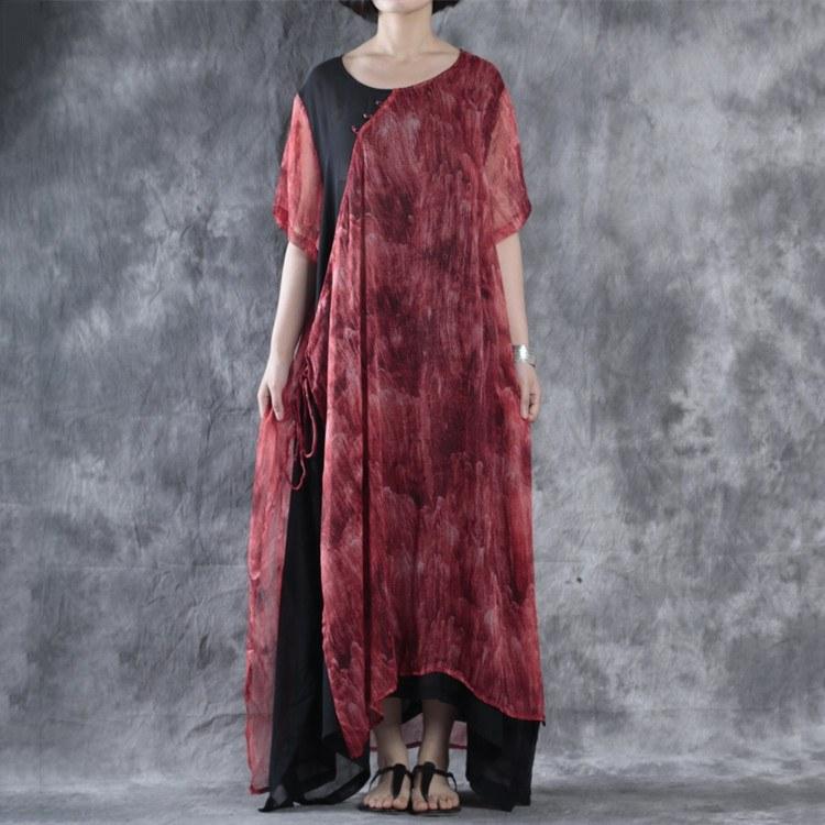 Women Vintage Round Neck Short Sleeve Dress
