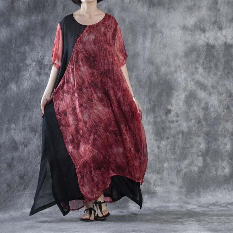 Women Vintage Round Neck Short Sleeve Dress