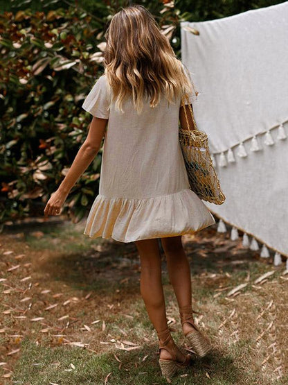 Simple Falbala Hem V-neck Mini Dress