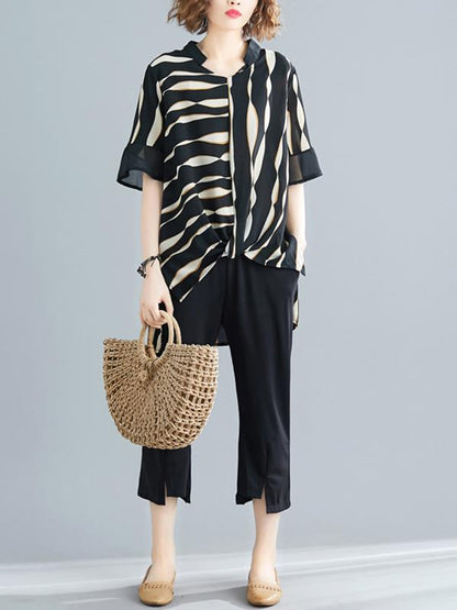Loose Irregular Stripe Wide-leg Suit