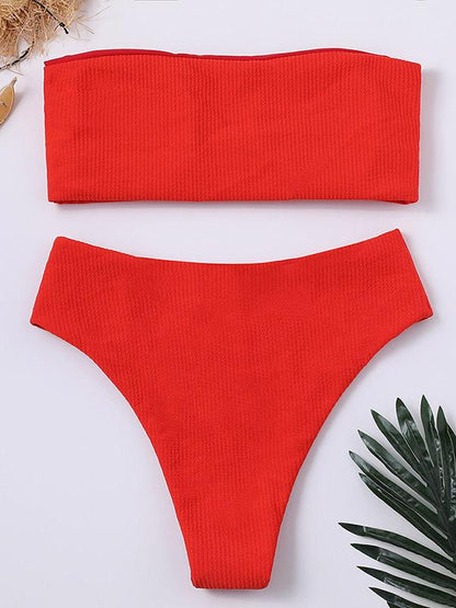Strapless Ribbed High Waisted Bikini Swimsuit