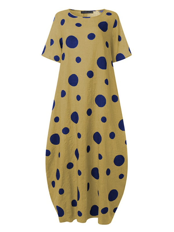 Casual Polka-Dot Batwing Sleeves Round-Neck Maxi Dress
