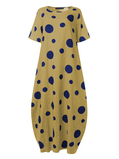 Casual Polka-Dot Batwing Sleeves Round-Neck Maxi Dress