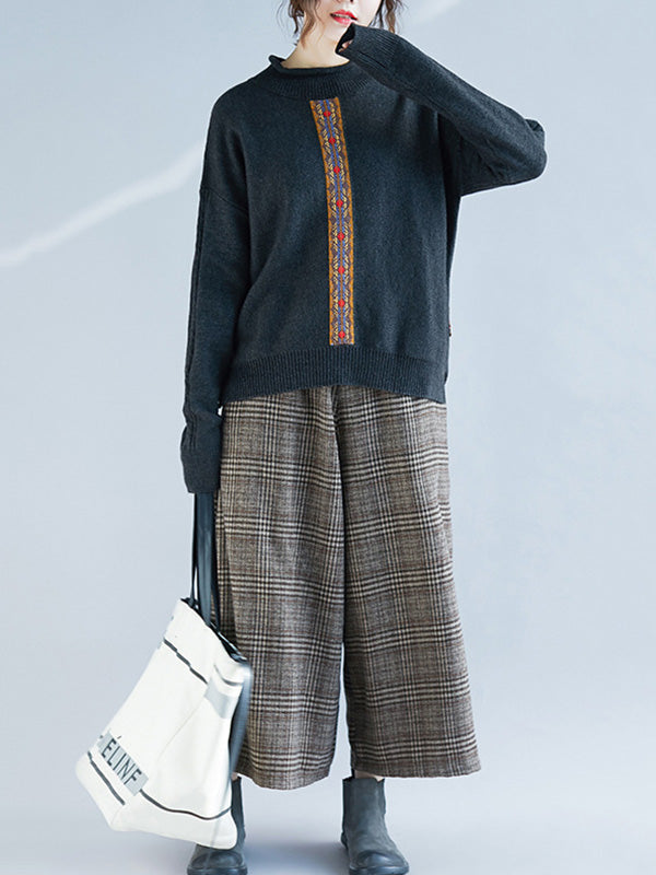 Casual Split-Side High-Neck Long Sleeves Sweater Tops