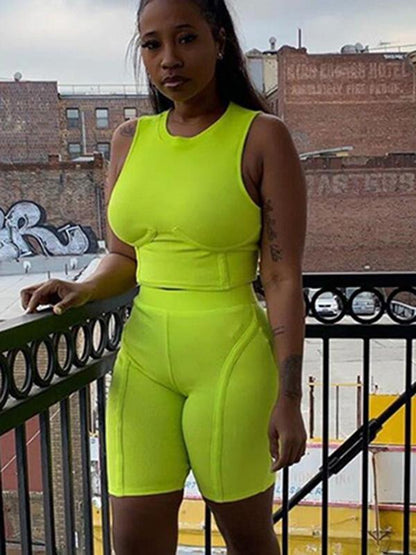 Solid Sleeveless Skinny Leg Sports Suit