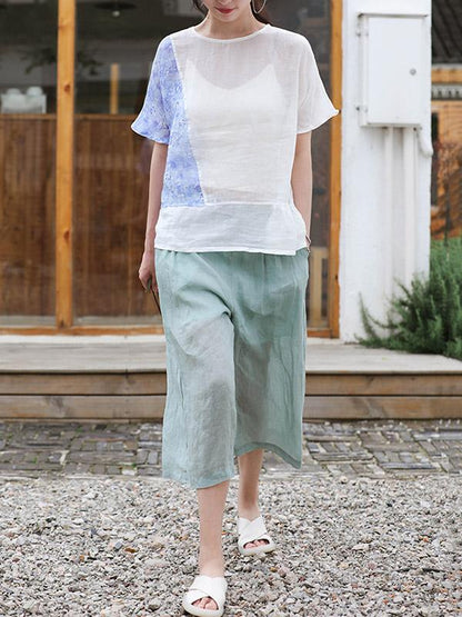 Casual Retro Frog Wide Leg Cropped Trousers