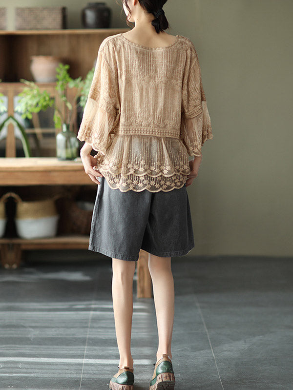 Original Embroidered Split-Joint Hollow T-Shirts Tops