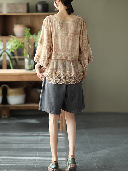 Original Embroidered Split-Joint Hollow T-Shirts Tops