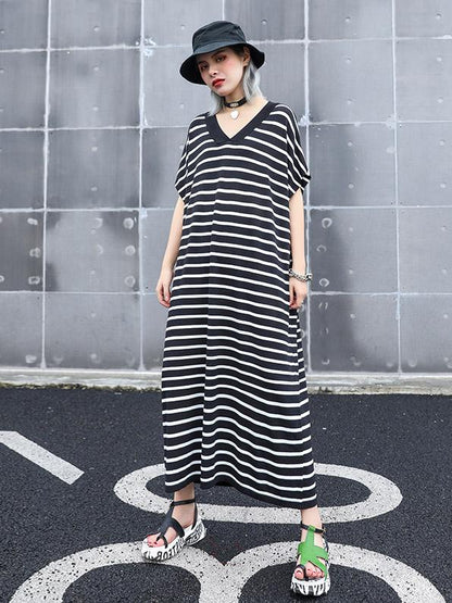 Striped V-neck Dress