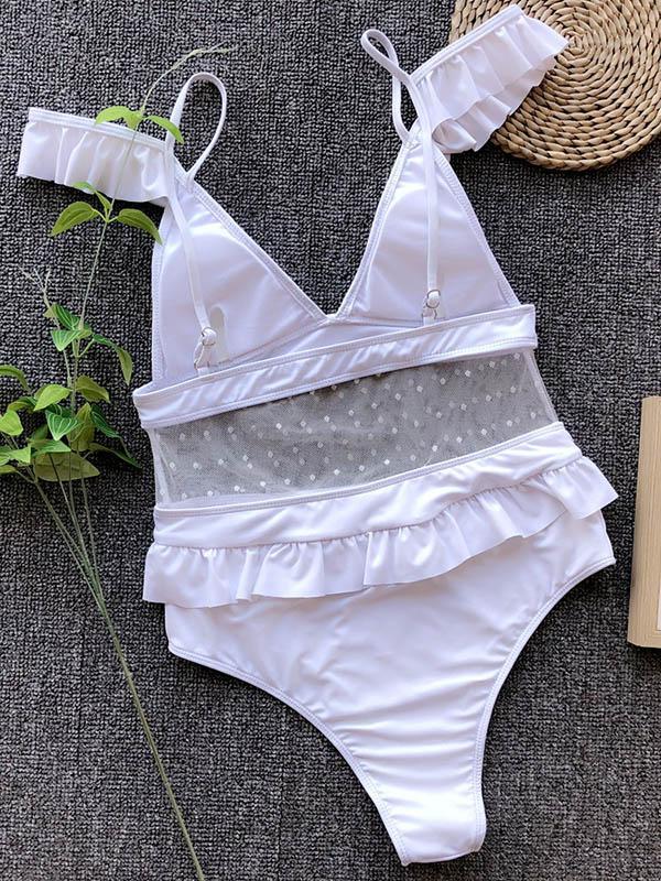 V-neck Falbala Gauze One-piece Swimwear