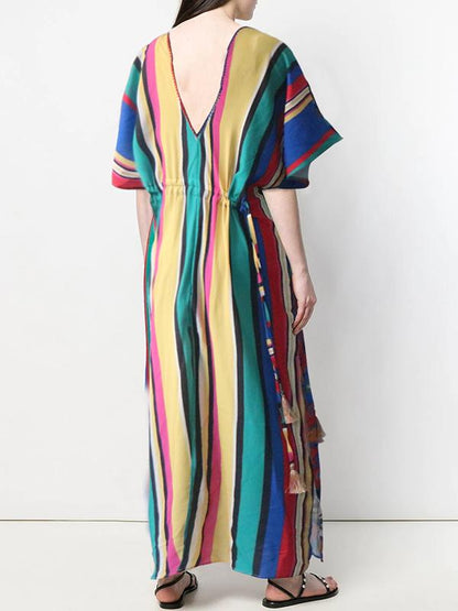 Tasseled Decoration Floral Kaftans Dress