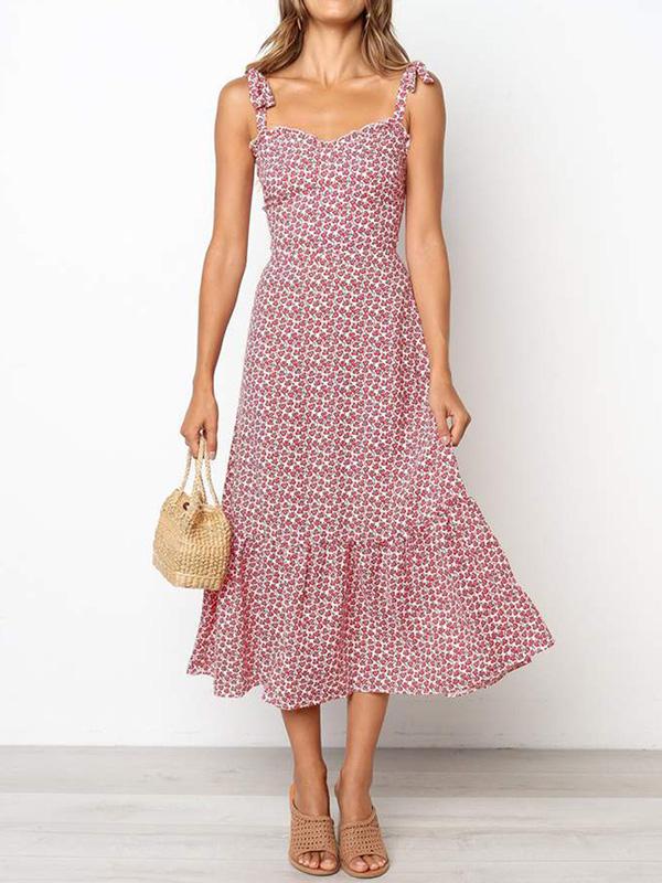 Sweet Spaghetti-neck Bohemia Ruffled Midi Dresses