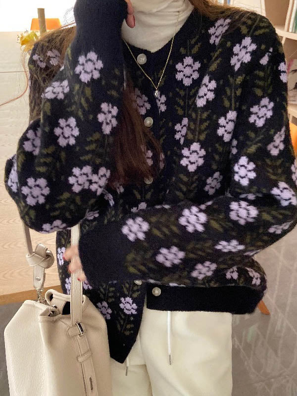 Original Buttoned Round-Neck Long Sleeves Cardigans