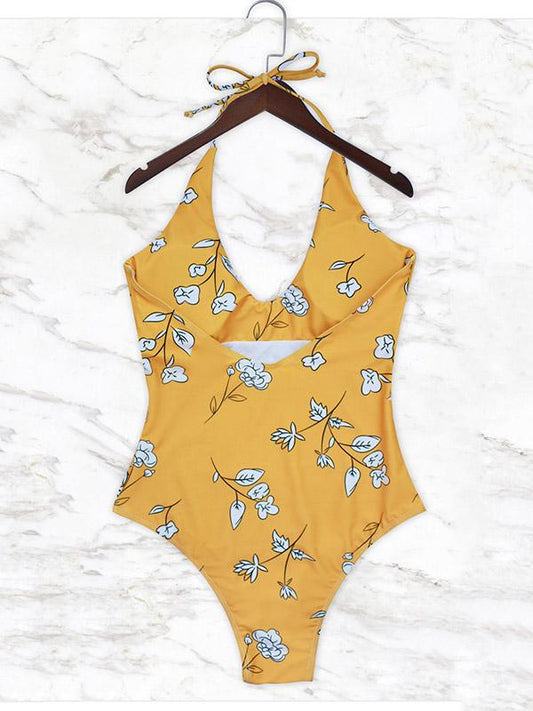Leaf Pattern Printed One-piece Swimwear