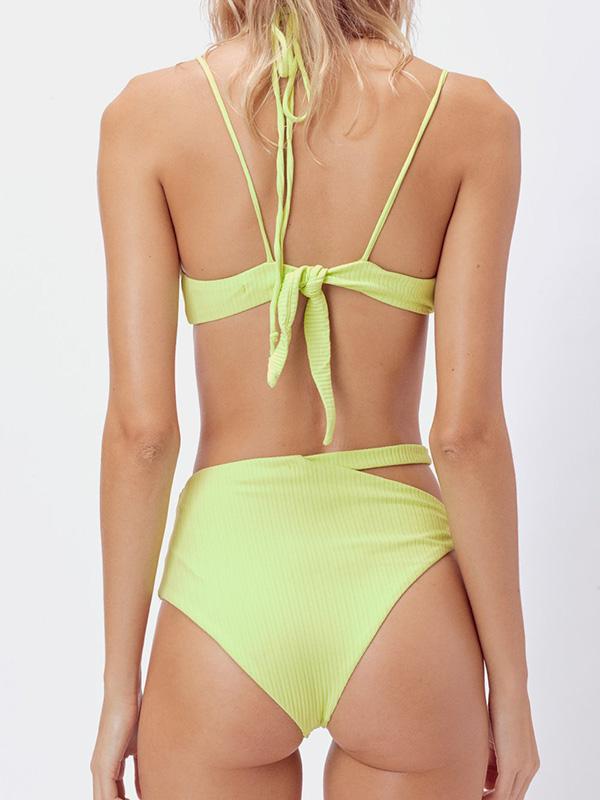 Solid Color Bandage Bikini Swimsuit