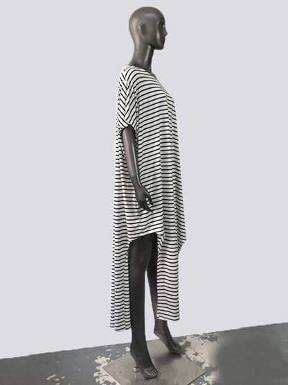 Loose Simple Striped Split-side Long Dress