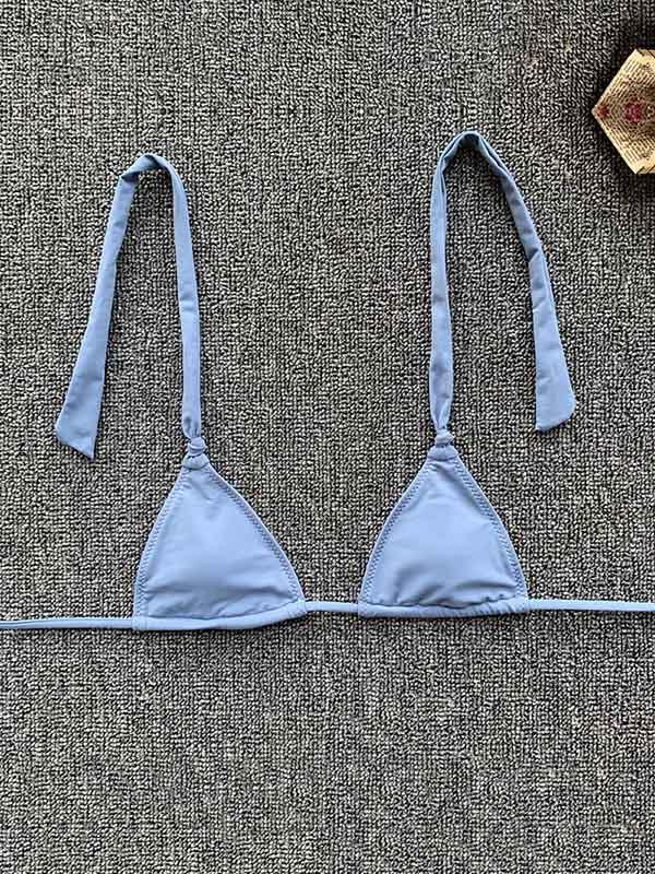 Solid Color Bandage Triangles Split Bikini Swimsuit