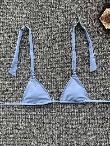 Solid Color Bandage Triangles Split Bikini Swimsuit