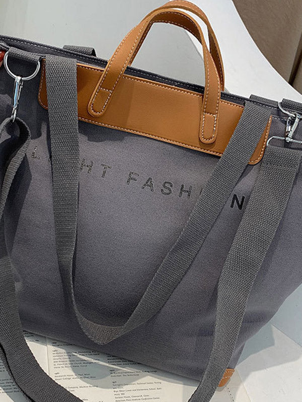 Casual Contrast Color Canvas Tote Bag