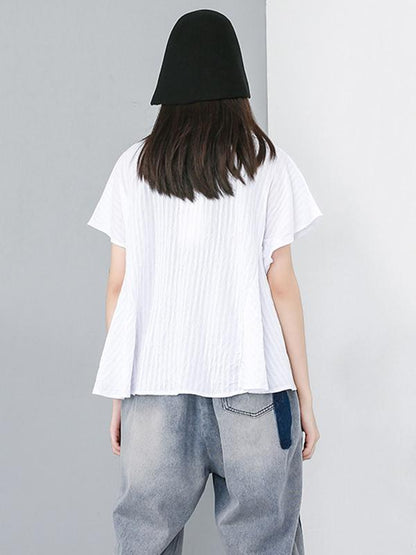 Striped Ruffled Asymmetric Shirt
