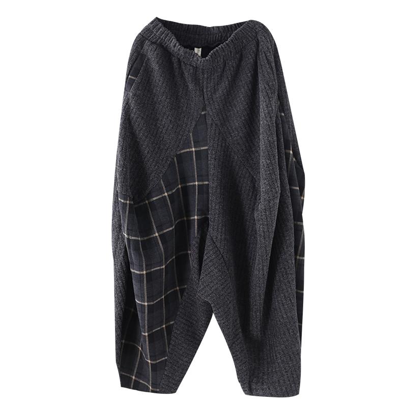 Buykud Loose Plaid Stitching Irregular Harem Pants