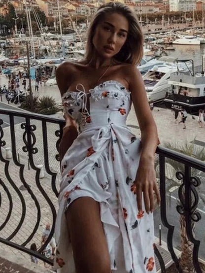 Vacation Strapless Printed Maxi Dress