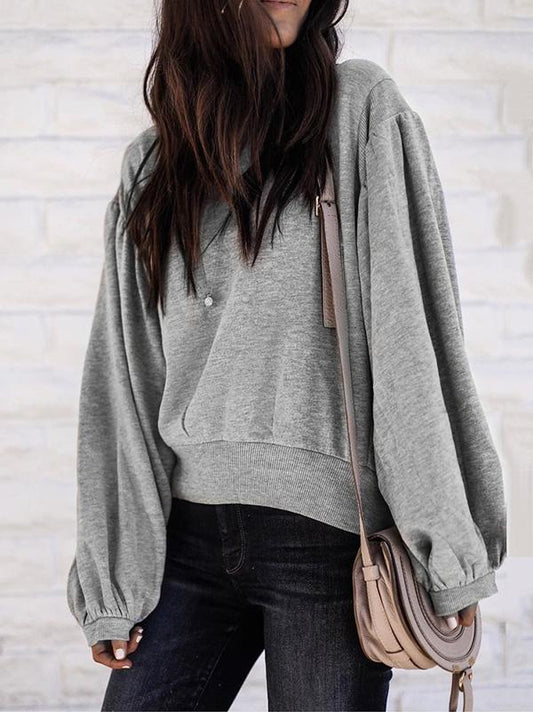 Loose Casual Plain Lantern Sleeve Sweatershirt