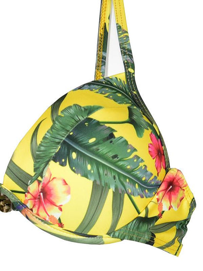 Flower Printed Top With Solid Panty Bikini Set