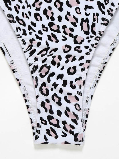 Snake-Print Deep V-Neck Split Bikini Swimsuit