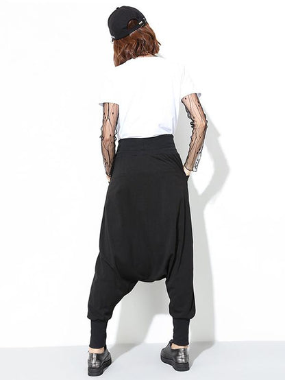 Hip-hop Solid Elastic Waist Harem Pants