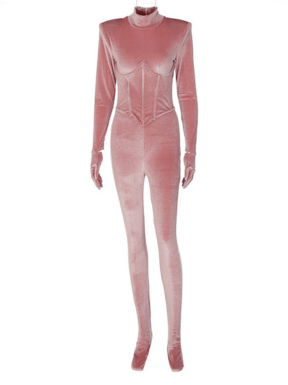 Slim-Fit High-Neck Long-Sleeved Fingers Integrated Jumpsuits
