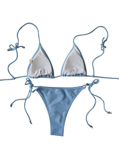 Solid Spaghetti Bandage Bikinis Swimwear