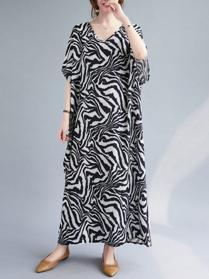 Original Artistic Retro Zebra Printed Midi Dress