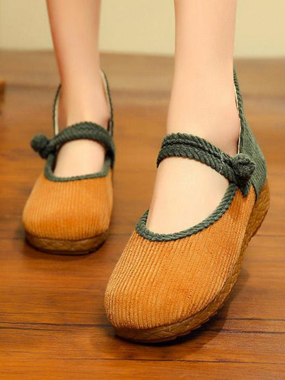 Split-joint Chinese Button Flat Shoes