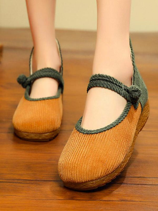 Split-joint Chinese Button Flat Shoes