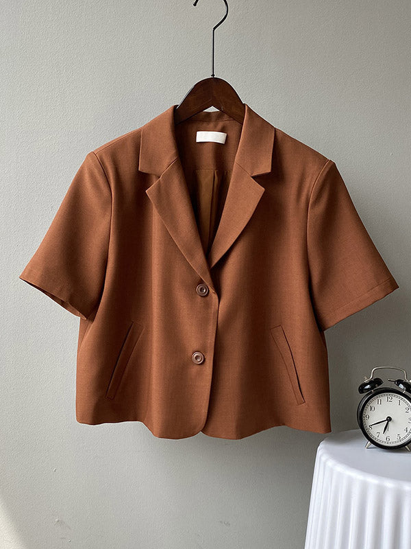 Urban Solid Color Notched Collar Short Sleeves Blazer
