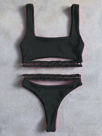 Hollow Solid Bikini Swimsuit