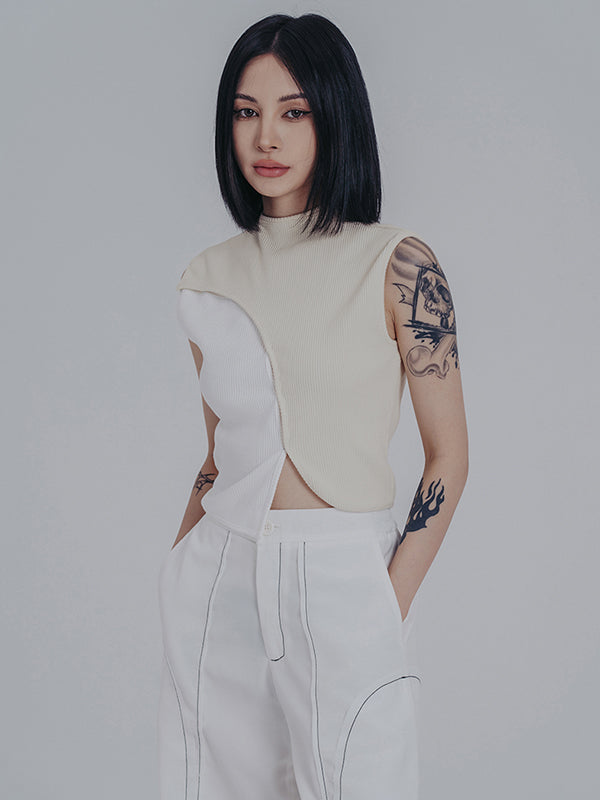 Original Irregular Contrast Color Split-Joint Vest Top