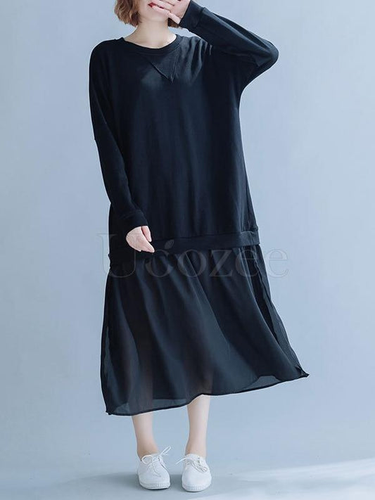 Loose Chiffon Split-joint Solid Midi Dress