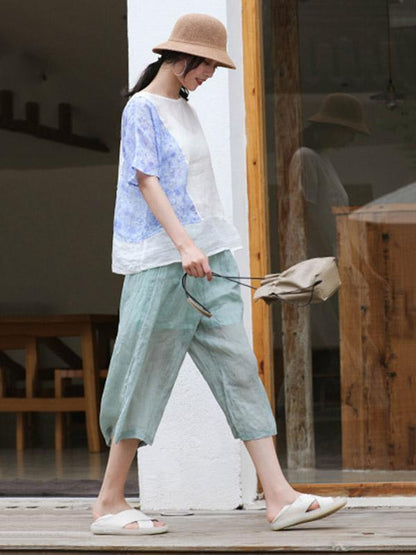 Casual Retro Frog Wide Leg Cropped Trousers