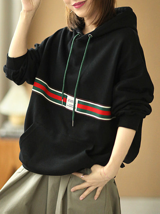 Vintage Split-Joint Contrast Color Long Sleeves Hoodies