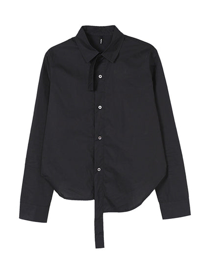 Urban Asymmetric Solid Color Buttoned Lapel Long Sleeves Blouse Tops